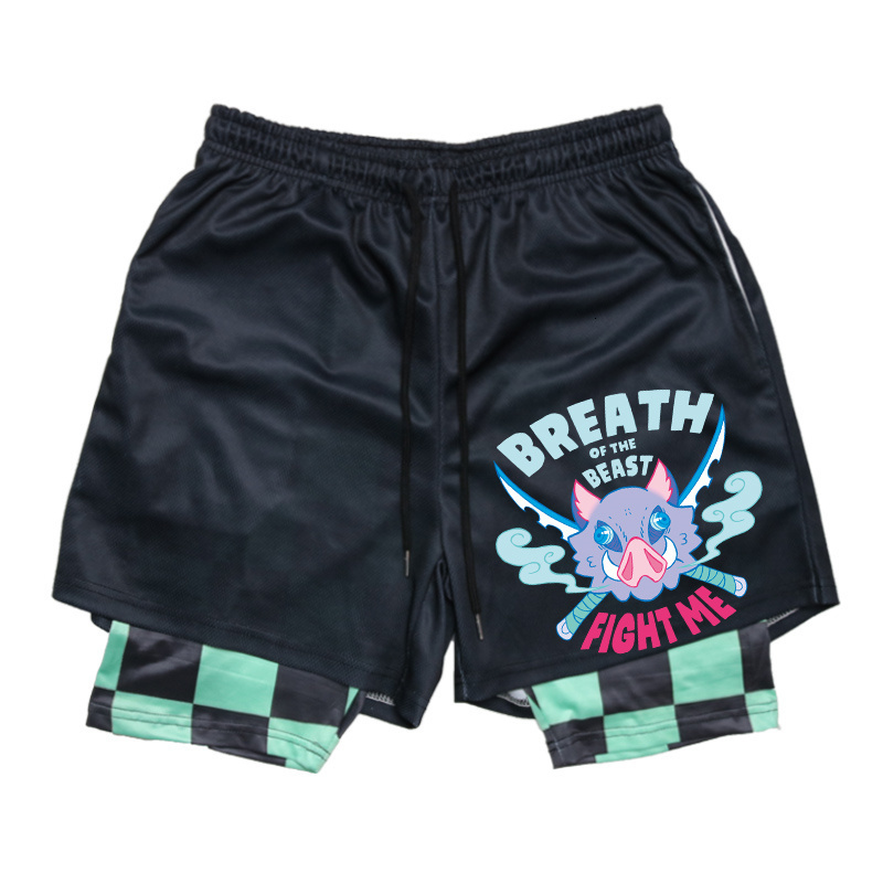 Men's Shorts Mens 2-in-1 Athletic Gym Shorts Anime Inosuke Print Quick Dry Stretchy Active Shorts with Pockets Fitness Workout Running 230714