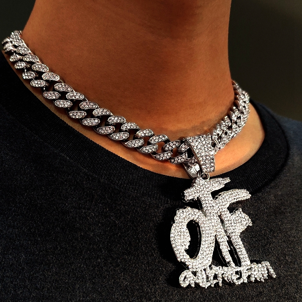 Pendant Necklaces Bg Iced Out OTF Letter Cuban Necklace for Women Men Shiny Zircon Tennis Chain Hip Hop Jewelry 230714