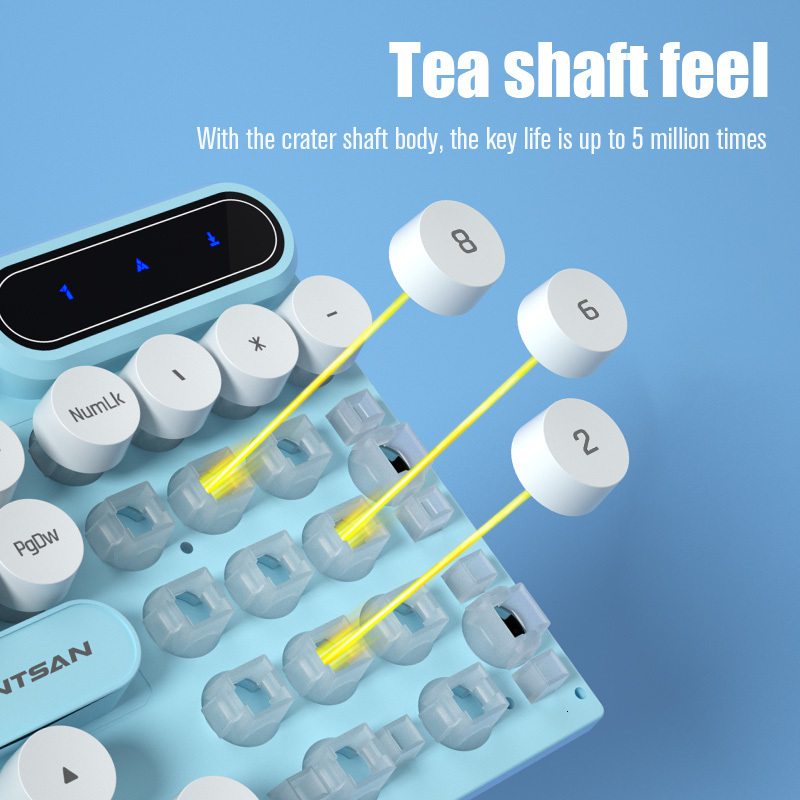 Keyboards Pinson Gaming Robotic Feel Chicken Eating Game Glow Keyboard Cable Punk Color Block Keyboard Computer Notebook External Keyboard 230715