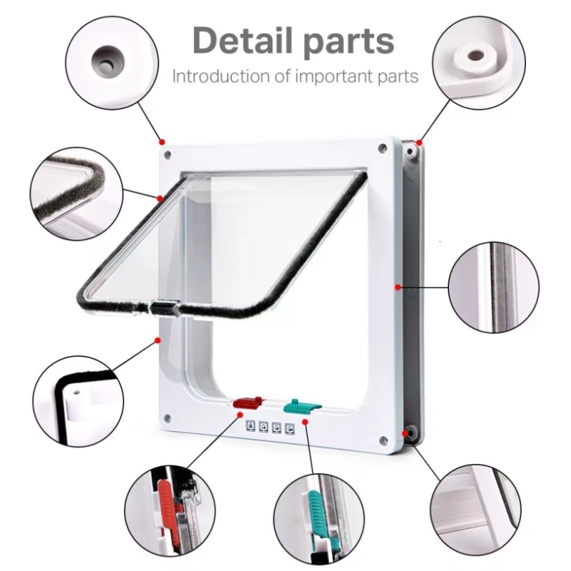 Other Dog Supplies Cat Flap Door with 4 Way Security Lock Controllable Switch Transparent ABS Plastic Gate Puppy Kitten Safety in out Pet Doors Kit 23