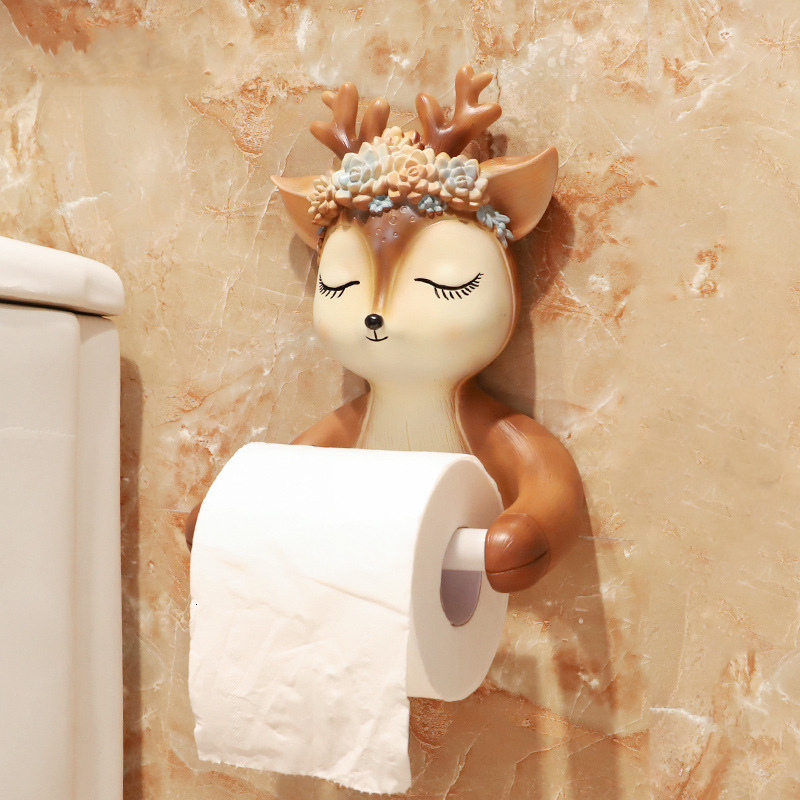Toilet Paper Holders Decorative Deer Toilet Paper Roll Holder Tissue Rack Bathroom Kitchen Wall Mounted Hanging Paper Shelf Animal Cute Cartoon Deer 2