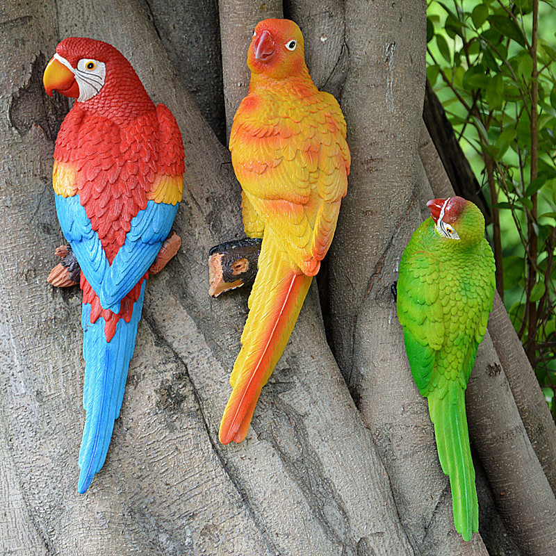 Garden Decorations Resin Parrot Statue Wall Mounted DIY Outdoor Garden Tree Decoration Animal Sculpture For Home Office Garden Decor Ornament 230714
