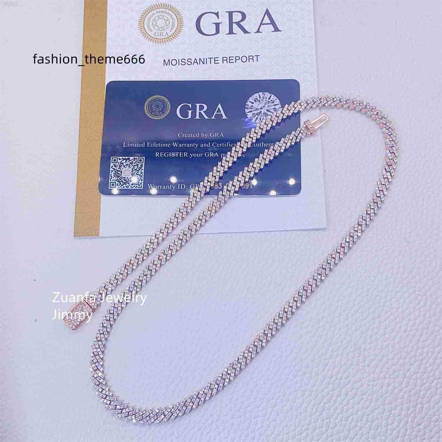 necklace moissanite chain Pendant Necklaces Pass Diamond Tester 5mm Width One Row 925 Sterling Silver Vvs Moissanite Diamond Cuban Link Chain Necklace