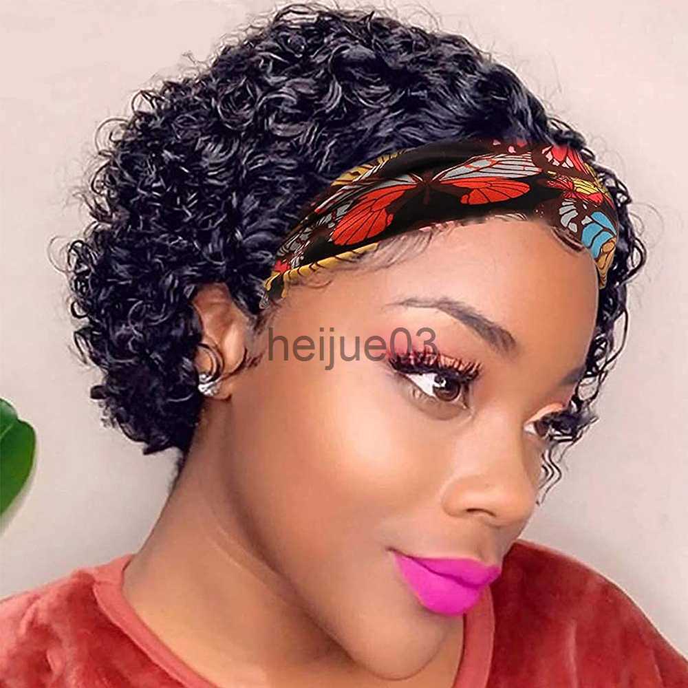 Synthetic Wigs Synthetic Headband Wig 6Inch Curly Women's Headband Wig Full Machine Made Glueless Short Hair Wigs For Black Women Daily Use x0715