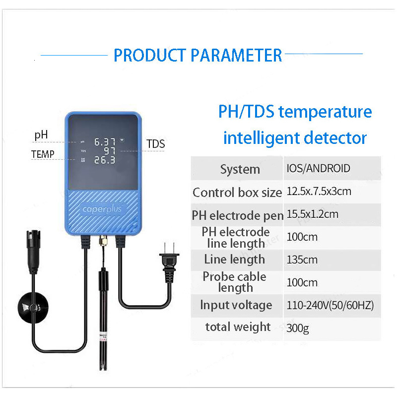 Other Aquarium Fish 110 240V Caperplus Q1 Q2 PH Temperature TDS 3 In 1 Intelligence Monitor Detector WIFI APP Digital Tanks 230715