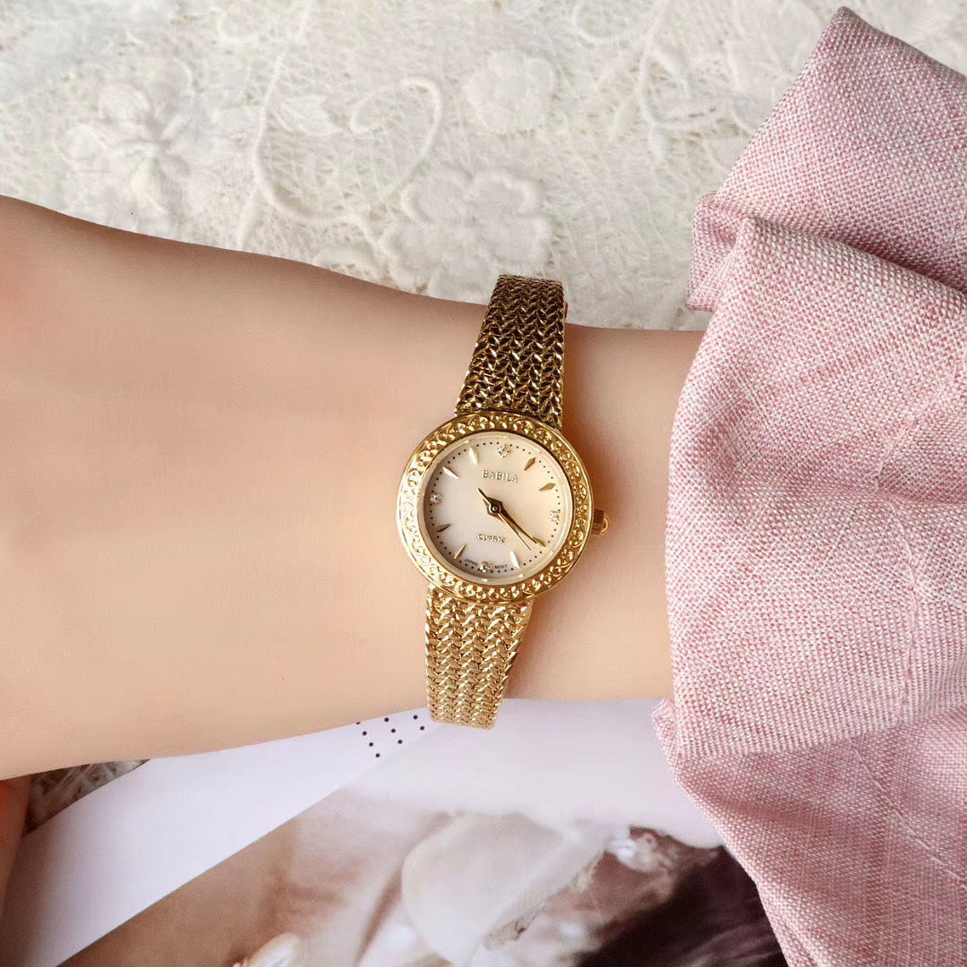 Women s Watches Brass women s watch 24K gold vintage woven strap shell dial carved pattern inlaid diamond for gifts 230714