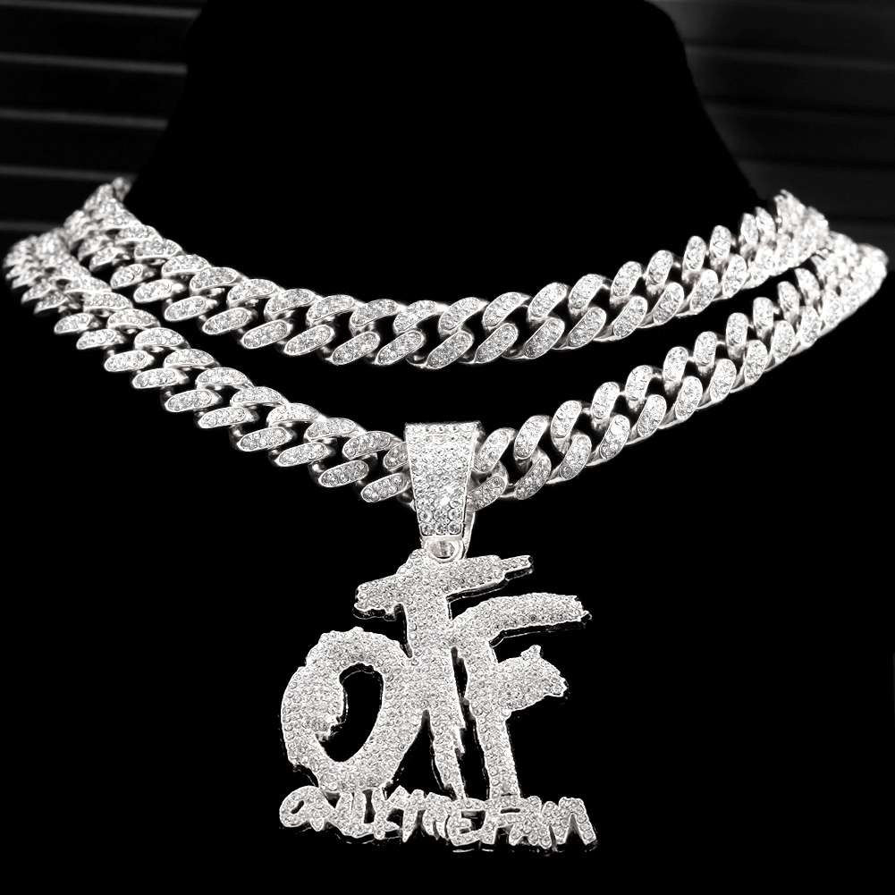 Pendant Necklaces Bg Iced Out OTF Letter Cuban Necklace for Women Men Shiny Zircon Tennis Chain Hip Hop Jewelry 230714