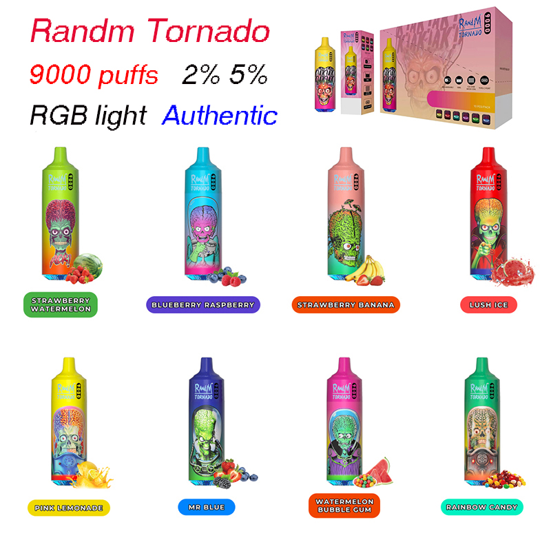 RandM Tornado 9000 Puffs Disposable E Cigarettes Disposable cigarrillos desechables 18ml Pre-filled 850mah Rechargeable Battery Mesh Coil RGB light Authentic
RandM Tornado 9000 Puffs Disposable E Cigarettes Disposable cigarrillos desechables 18ml Pre-filled 850mah Rechargeable Battery Mesh Coil RGB light Authentic