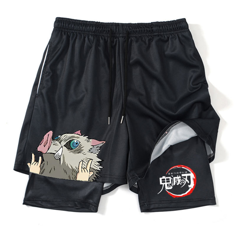 Men's Shorts Mens 2-in-1 Athletic Gym Shorts Anime Inosuke Print Quick Dry Stretchy Active Shorts with Pockets Fitness Workout Running 230714