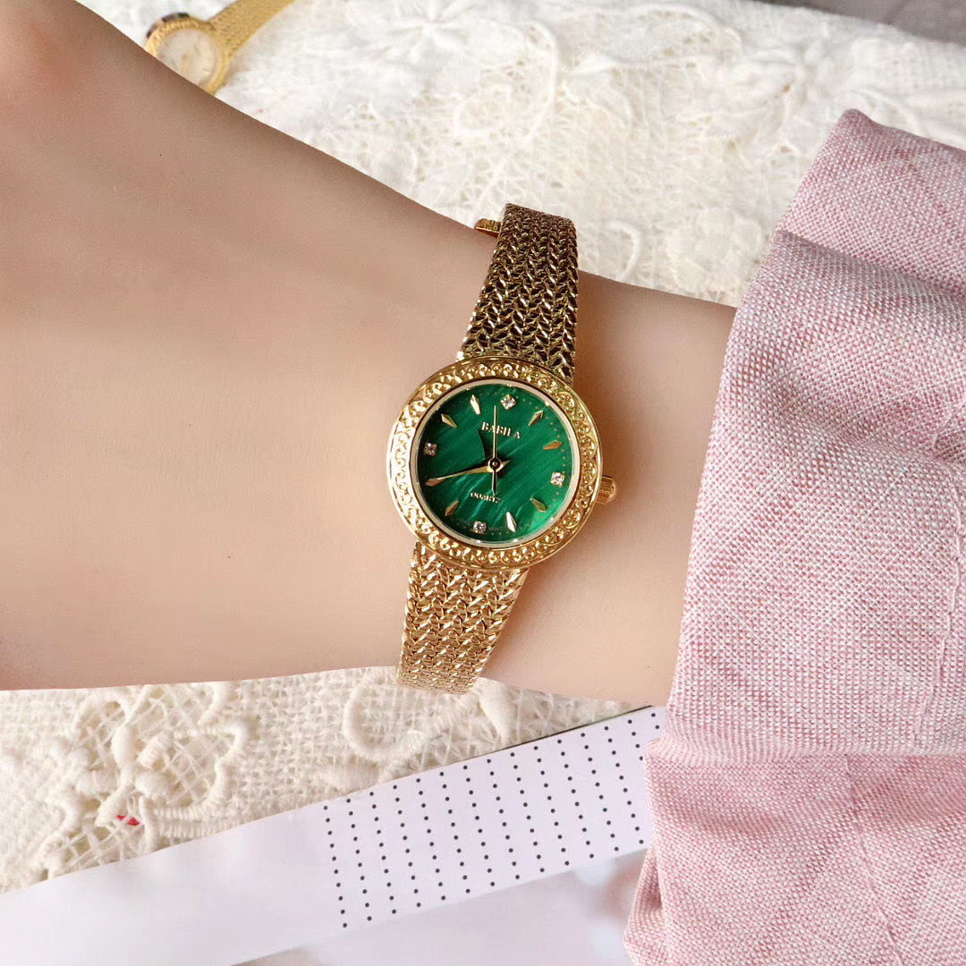 Women s Watches Brass women s watch 24K gold vintage woven strap shell dial carved pattern inlaid diamond for gifts 230714