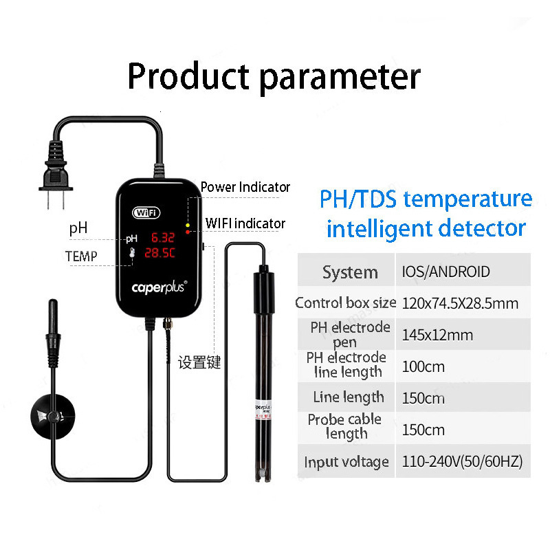 Other Aquarium Fish 110 240V Caperplus Q1 Q2 PH Temperature TDS 3 In 1 Intelligence Monitor Detector WIFI APP Digital Tanks 230715