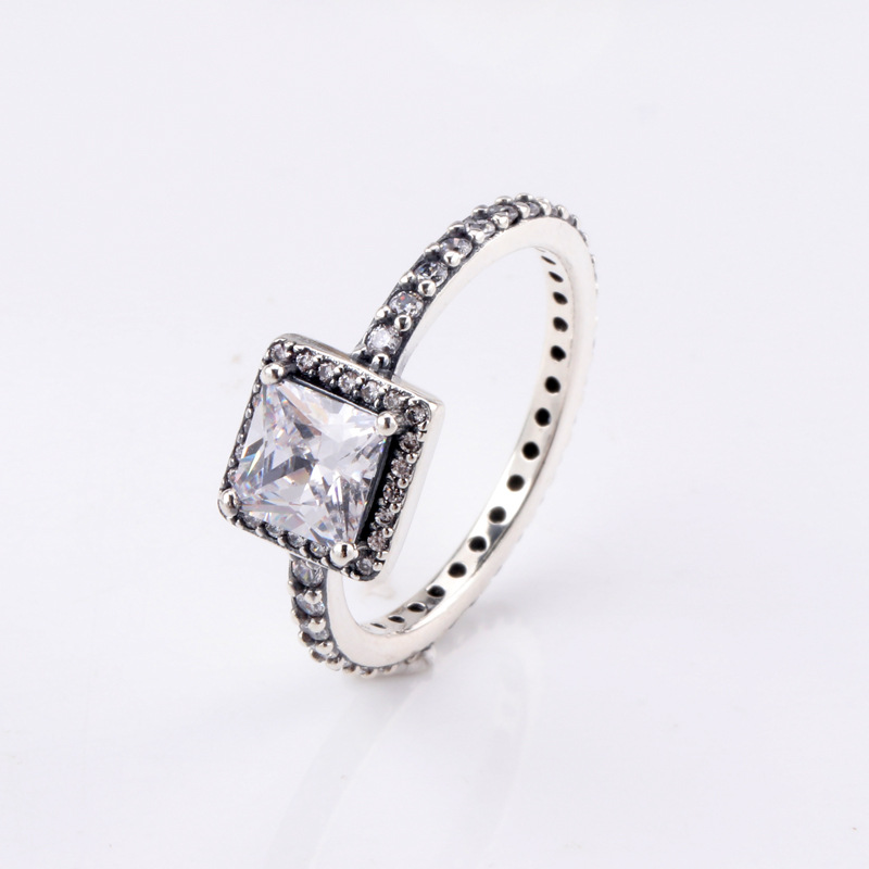 Women's Rose Gold Square Cubic Zirconia Ring with Blue Crystal - Customizable Luxury Fashion Jewelry