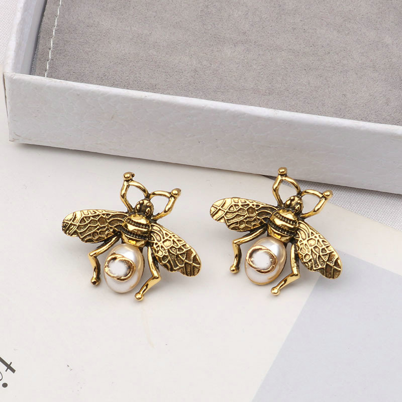 G Letter Vintage Bee Earring Classic Diamond Earrings Woman Jewelry Accessories s