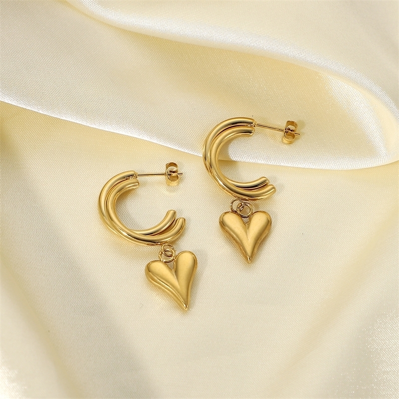 Stud Fashion Cute Love Heart Pendant Earrings Charms Loops Circle Dangle Hoop For Women Party Jewelry Gifts 230714