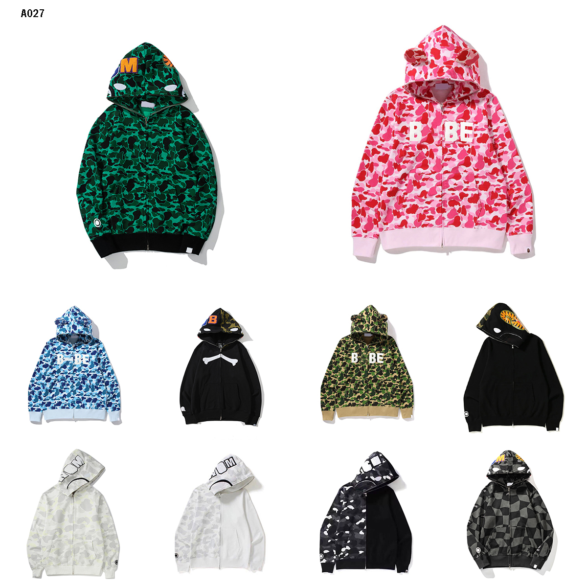 Men's Designer Hoodie Full-Zip Up ape Shark Women's Hoodie Colorful Camo Jacket Blue Hooded Sweatshirt Men's Women's Sweater Long Sleeve A027
Men's Designer Hoodie Full-Zip Up ape Shark Women's Hoodie Colorful Camo Jacket Blue Hooded Sweatshirt Men's Women's Sweater Long Sleeve A027