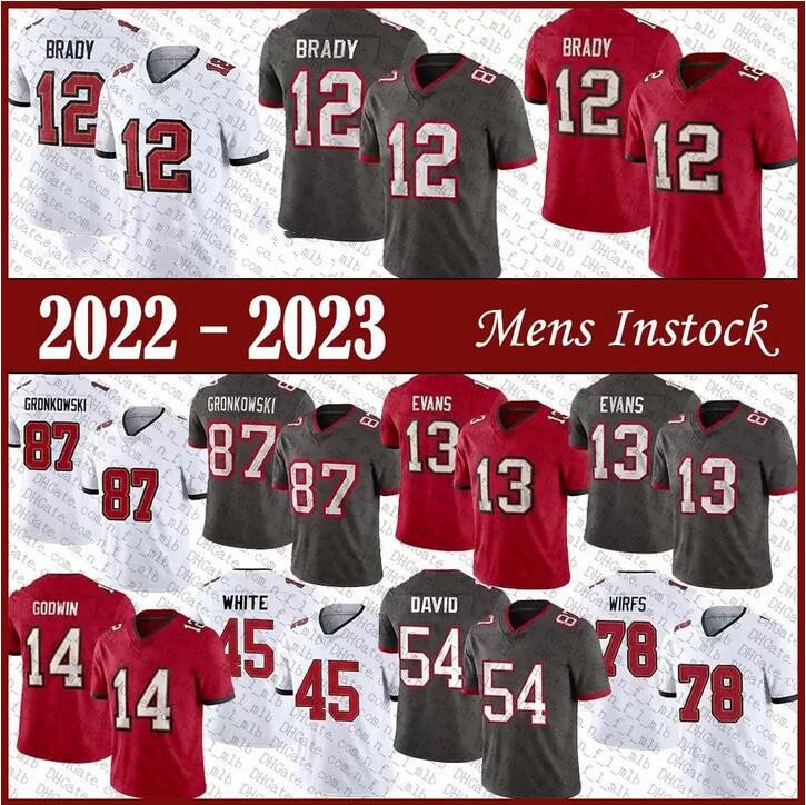 

Football Jersey 12 Tom Brady 13 Mike Evans 54 Lavonte David 6 Baker Mayfield 29 Rachaad White 14 Chris Godwin 2 Kyle Trask 45 Devin White 40 Mike Alstott 17 Russell Gage, Colour