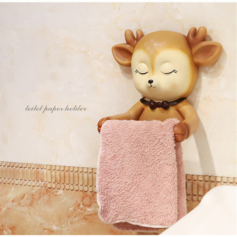 Toilet Paper Holders Decorative Deer Toilet Paper Roll Holder Tissue Rack Bathroom Kitchen Wall Mounted Hanging Paper Shelf Animal Cute Cartoon Deer 2