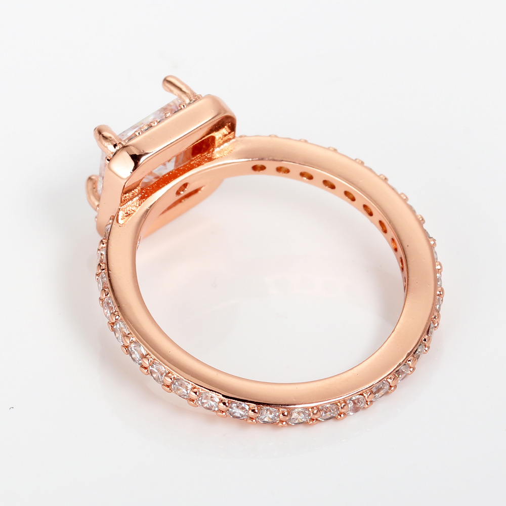 Women's Rose Gold Square Cubic Zirconia Ring with Blue Crystal - Customizable Luxury Fashion Jewelry