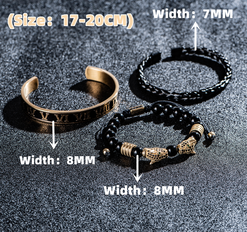 Luxury Set Bracelets Men Double Leopard head Handmade Enamel Roman Numeral Bangles Rope Buckle Stone Beads Jewelry
