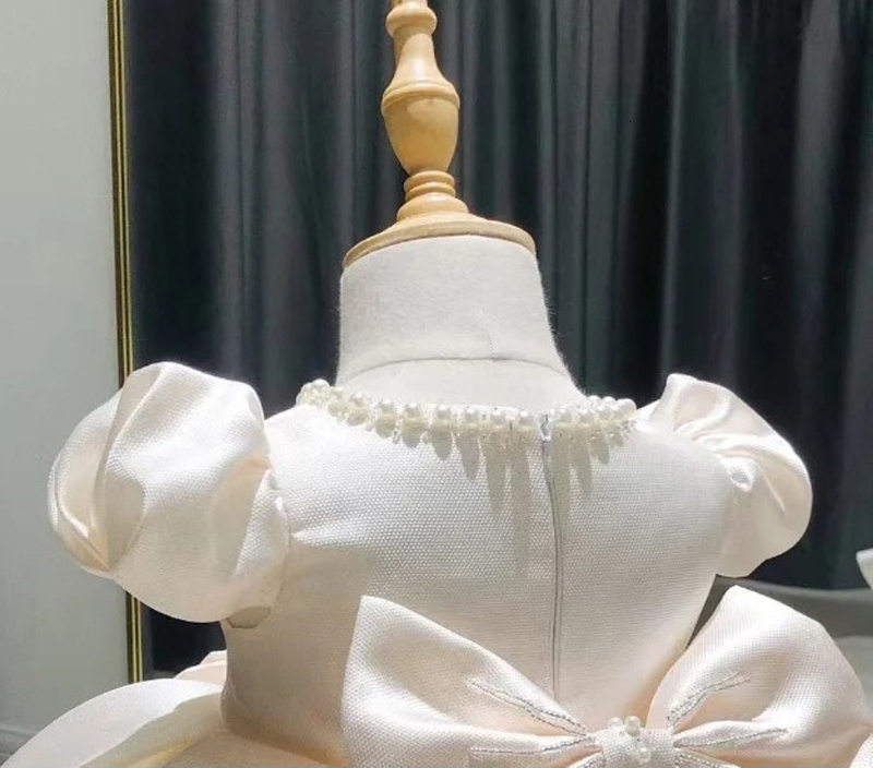 Girl's Dresses Baby Girls Dress Beads Bow born Baptism Dress For Baby 1st Year Birthday Party Dresses Puff Sleeves Toddler Clothes 230714