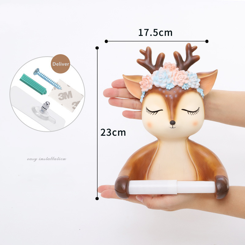 Toilet Paper Holders Decorative Deer Toilet Paper Roll Holder Tissue Rack Bathroom Kitchen Wall Mounted Hanging Paper Shelf Animal Cute Cartoon Deer 2