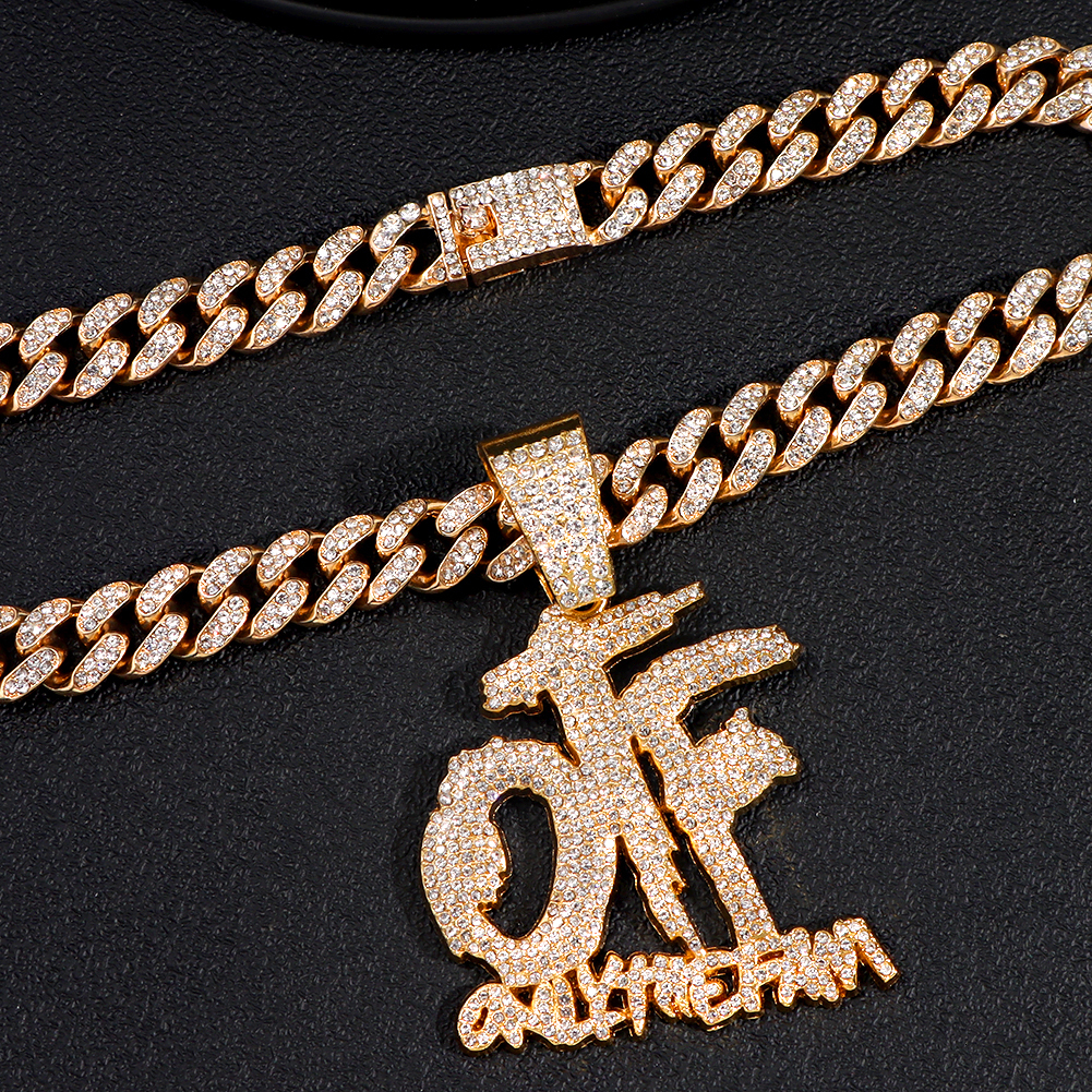 Pendant Necklaces Bg Iced Out OTF Letter Cuban Necklace for Women Men Shiny Zircon Tennis Chain Hip Hop Jewelry 230714