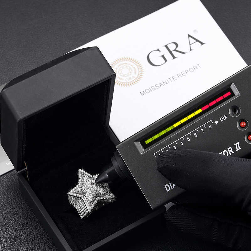 Band Rings Hiphop Men Women Fine Jewelry Iced Out Gold Plated Sterg Sier VVS Moissanite Dia Star Ring With GRA Certificate