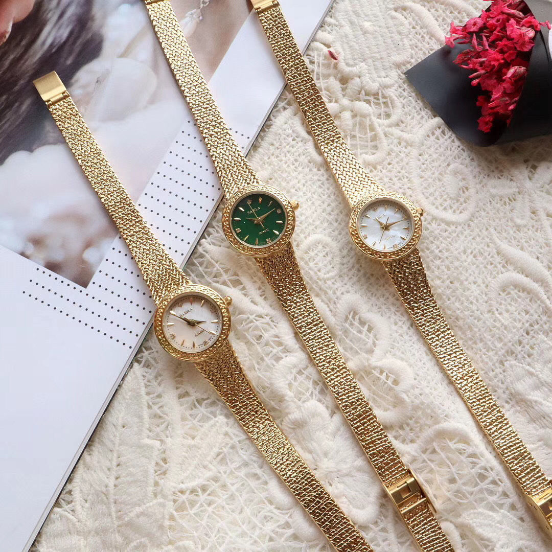 Women s Watches Brass women s watch 24K gold vintage woven strap shell dial carved pattern inlaid diamond for gifts 230714
