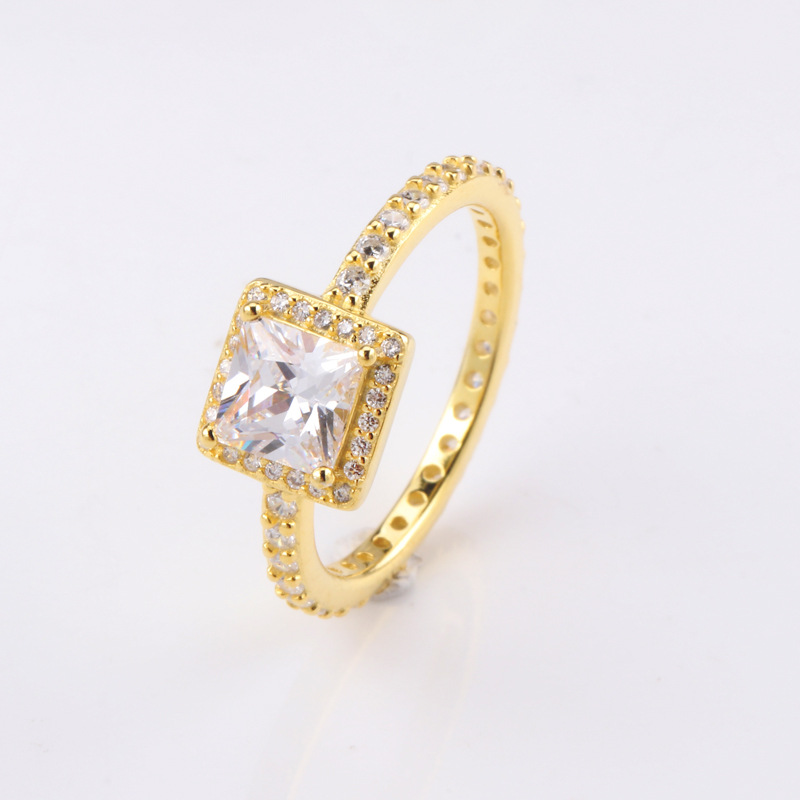 Women's Rose Gold Square Cubic Zirconia Ring with Blue Crystal - Customizable Luxury Fashion Jewelry