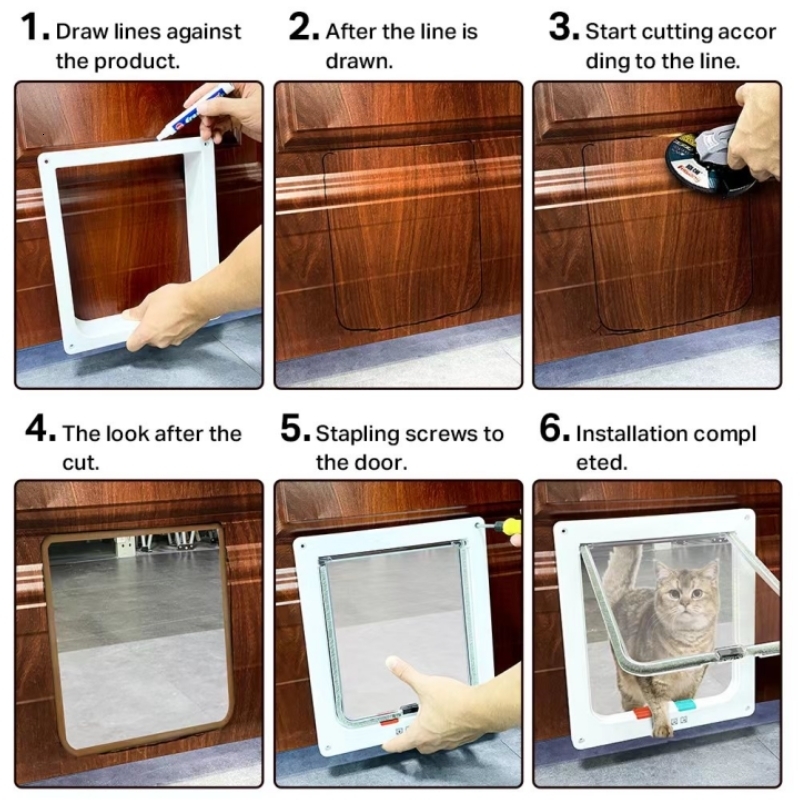 Other Dog Supplies Cat Flap Door with 4 Way Security Lock Controllable Switch Transparent ABS Plastic Gate Puppy Kitten Safety in out Pet Doors Kit 23