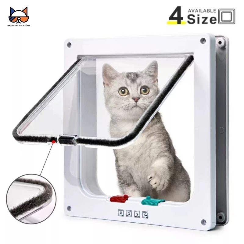 Other Dog Supplies Cat Flap Door with 4 Way Security Lock Controllable Switch Transparent ABS Plastic Gate Puppy Kitten Safety in out Pet Doors Kit 23