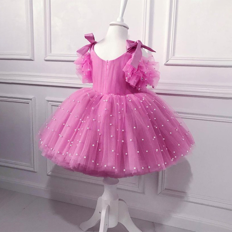 Girl's Dresses Summer Dress 1 Year Flower Girl Pink Puffy Kid Tutu Christening Princess Vestido Toddler Birthday Children Baptism Baby Clothes 23