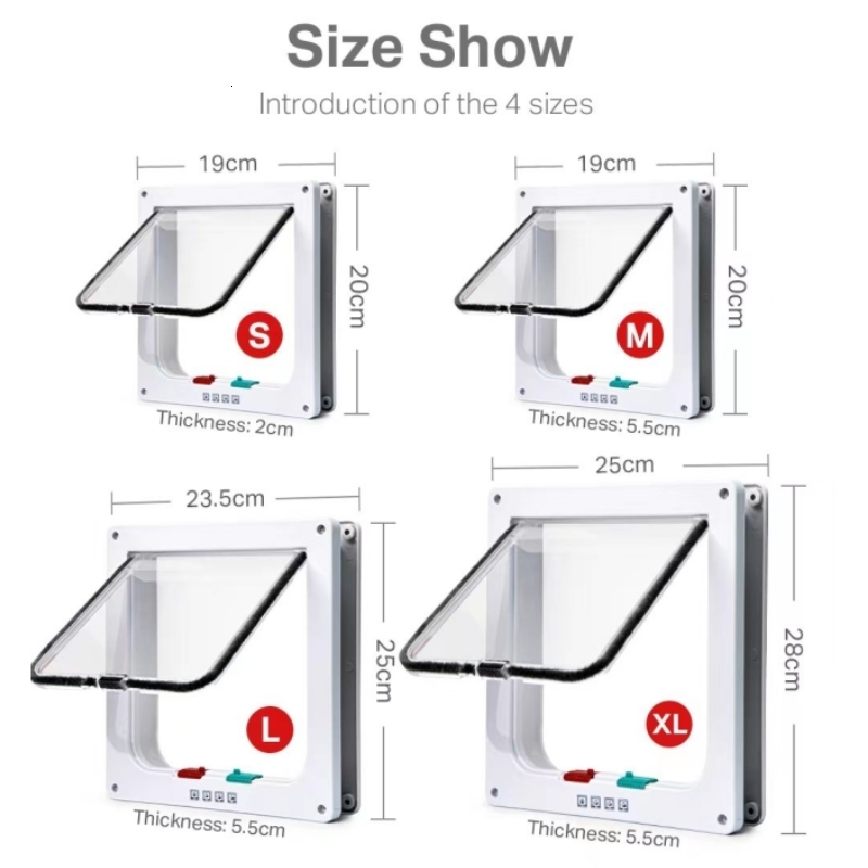Other Dog Supplies Cat Flap Door with 4 Way Security Lock Controllable Switch Transparent ABS Plastic Gate Puppy Kitten Safety in out Pet Doors Kit 23