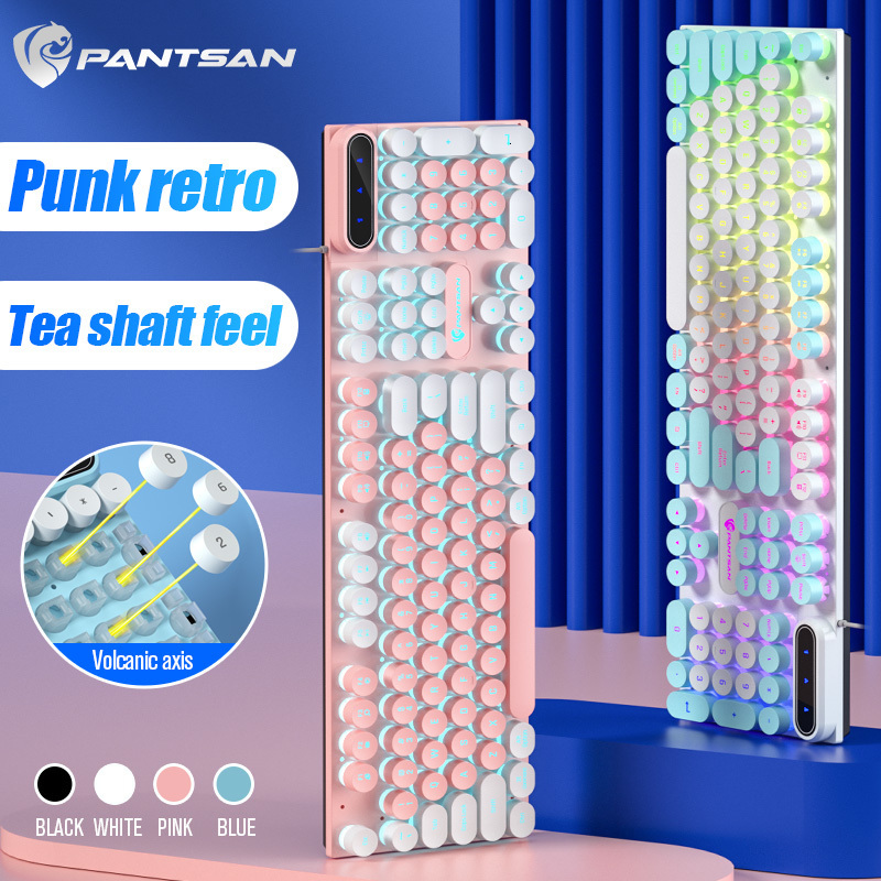 Keyboards Pinson Gaming Robotic Feel Chicken Eating Game Glow Keyboard Cable Punk Color Block Keyboard Computer Notebook External Keyboard 230715