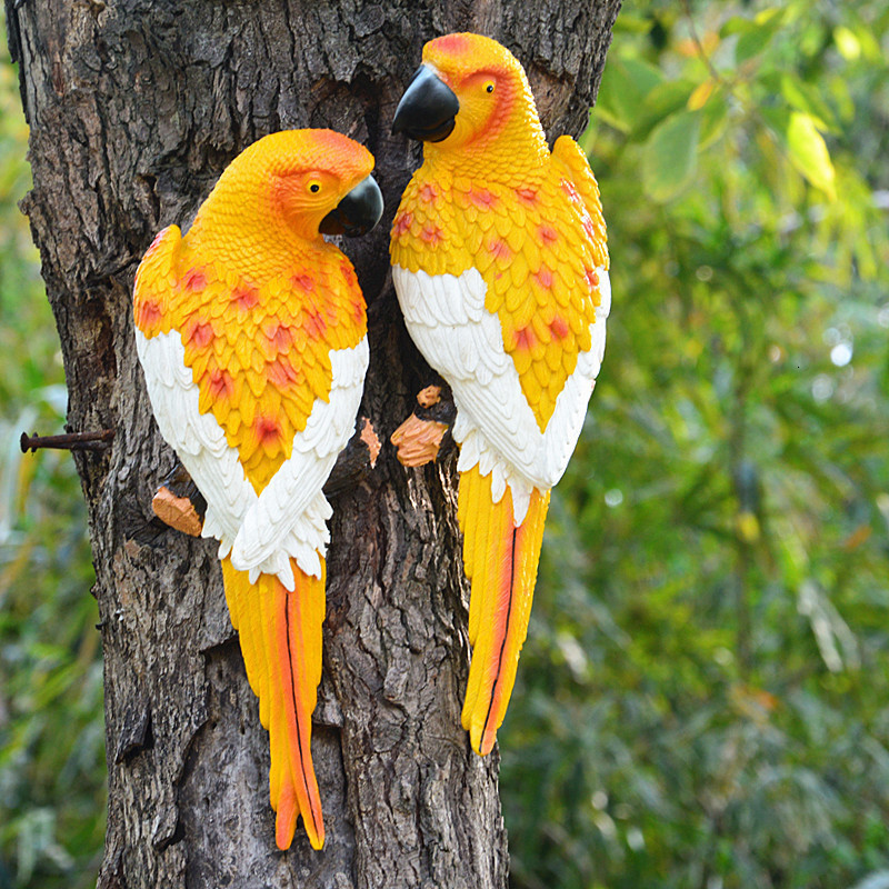 Garden Decorations Resin Parrot Statue Wall Mounted DIY Outdoor Garden Tree Decoration Animal Sculpture For Home Office Garden Decor Ornament 230714
