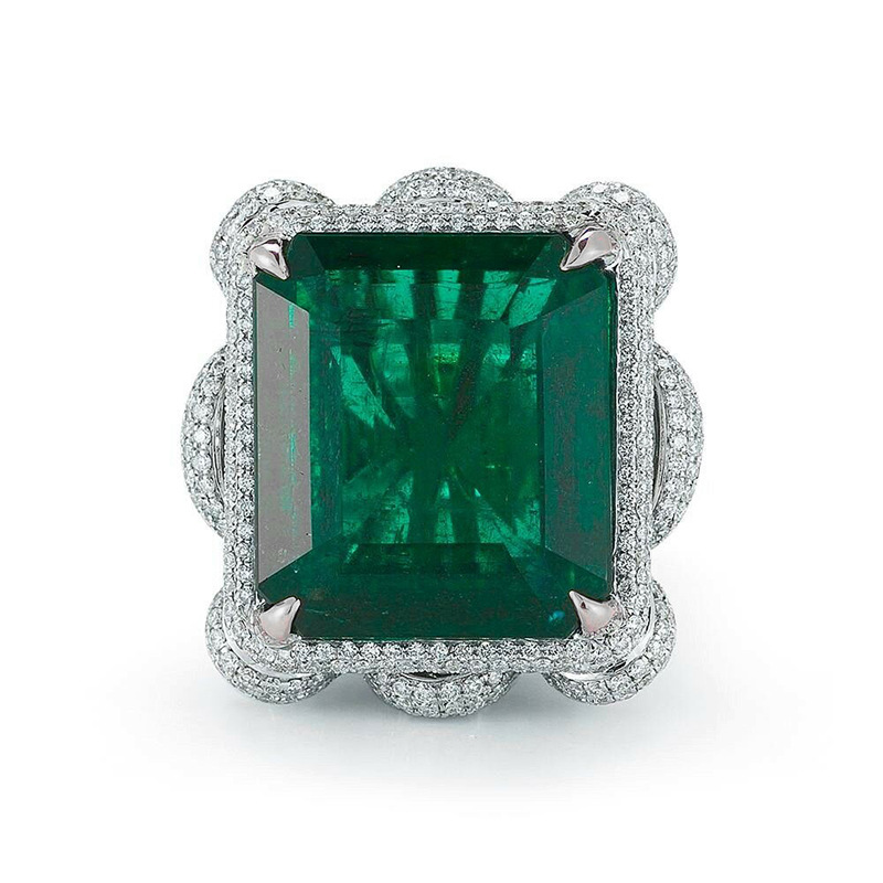 Handmade Wedding Rings Luxury Jewelry 925 Sterling Silver Fill Large Princess Cut Emerald Pave CZ Diamond Parrt Promise Women Engagement Band Ring For