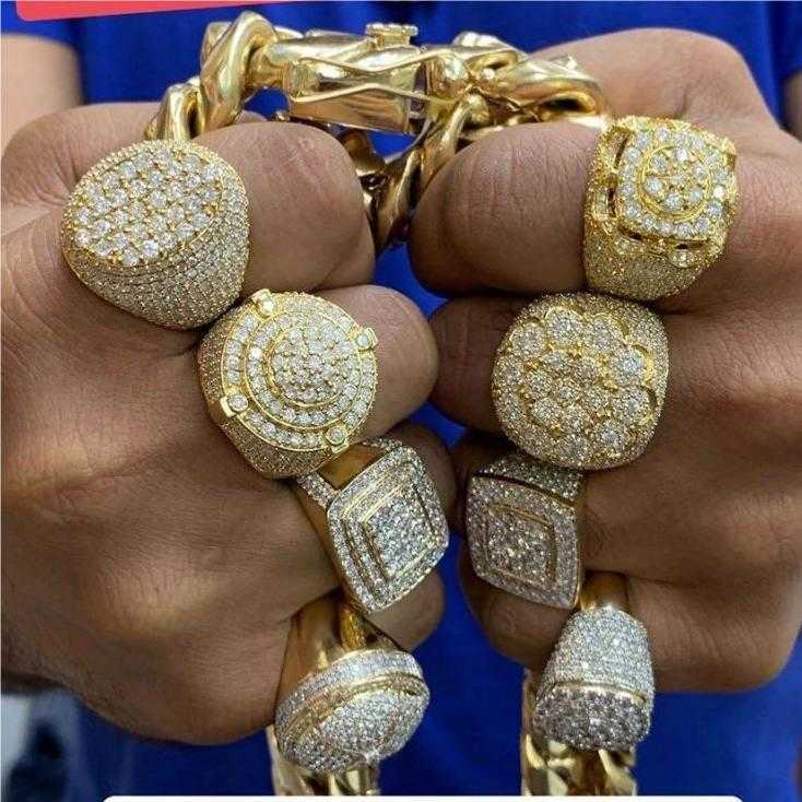 Moissanite Dia Iced Out Men Championship Ring Band Rings Hip Hop Jewelry Bulk Wholesale Fine Gold Sier Custom Rapper Gift