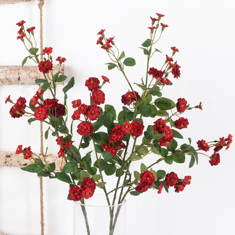 Dried Flowers small rose Long branch simulation flower silk decorative ornaments wedding Living Flower Home wholesale 230715
