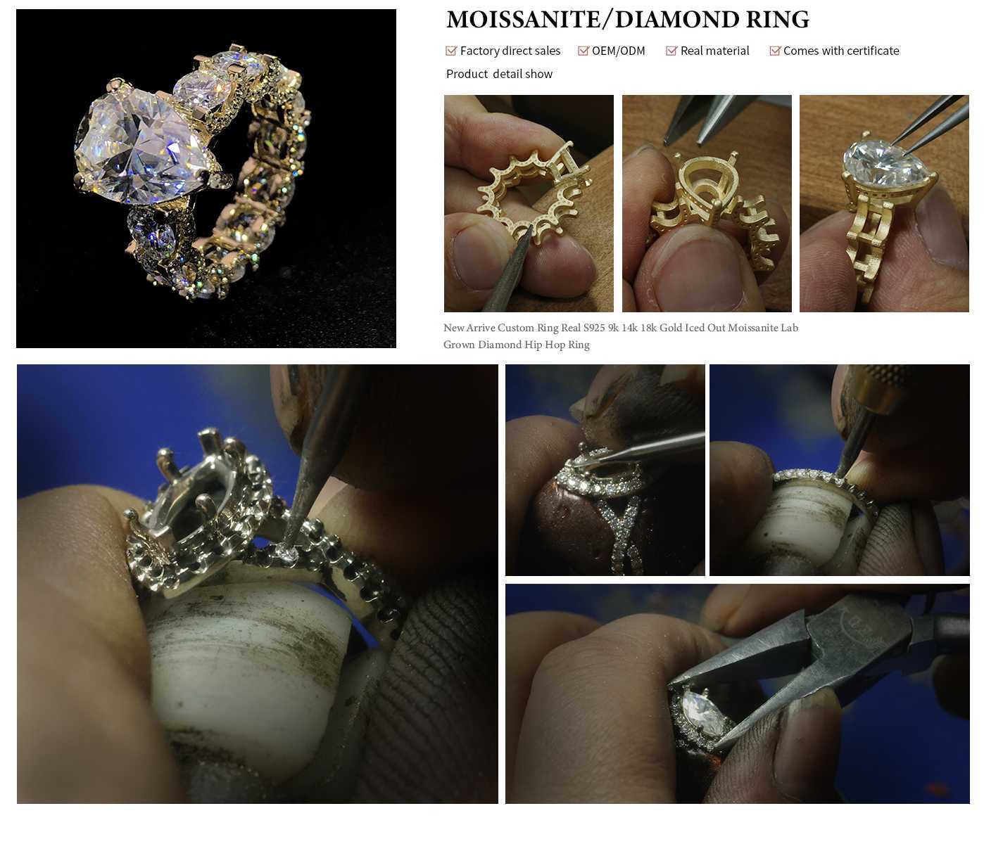 Moissanite Dia Iced Out Men Championship Ring Band Rings Hip Hop Jewelry Bulk Wholesale Fine Gold Sier Custom Rapper Gift