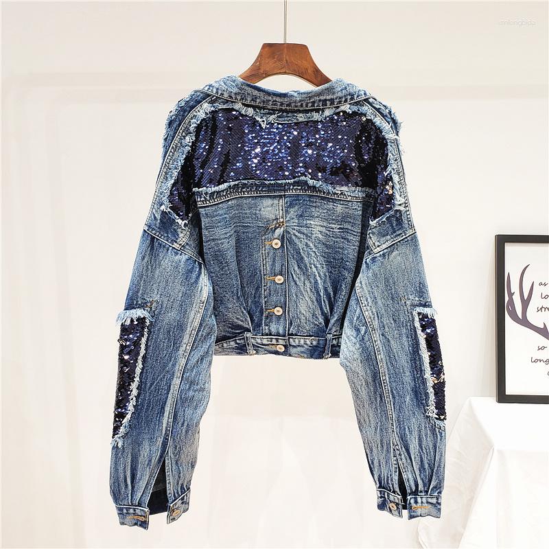 Women's Jackets Autumn Fashion Heavy Sequins Frayed Short Denim Women Loose Jeans Jacket Female Student Streetwear Ripped Jean Coats, Blue
Women's Jackets Autumn Fashion Heavy Sequins Frayed Short Denim Women Loose Jeans Jacket Female Student Streetwear Ripped Jean Coats, Blue
