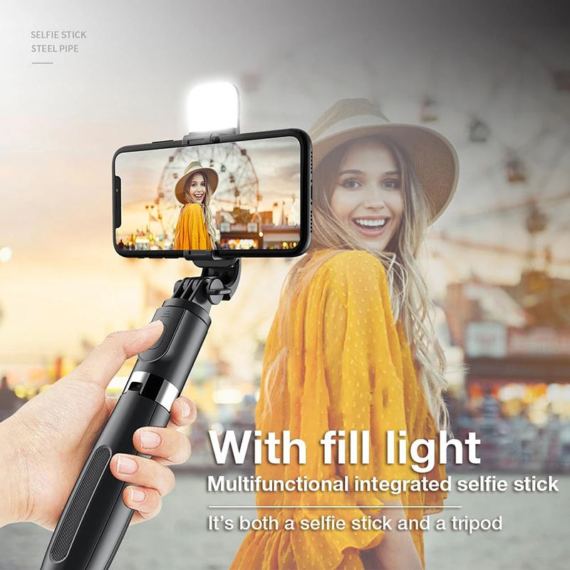 L02s Foldable Tripod Monopod Selfie Stick Blue tooth With Wireless Button Shutter Selfie Stick With LED For iOS Android