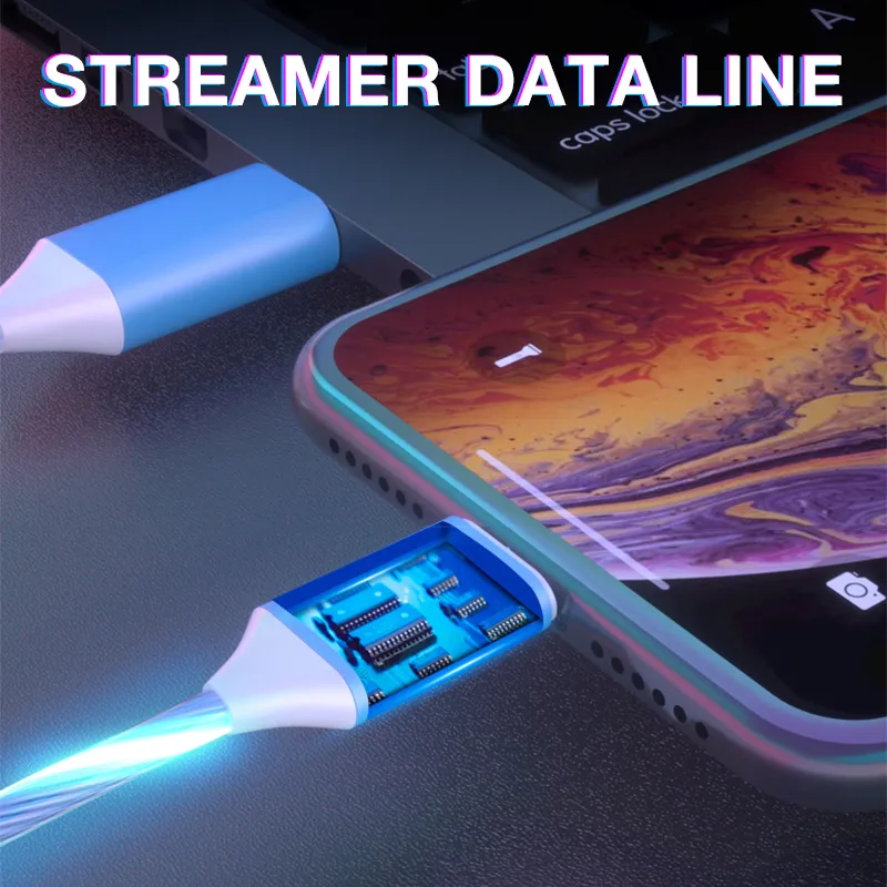 2A Phone Cables Fast Charger LED Flowing Light Cable Charging Line Streamer Quick Charge Wire for Samsung Huawei Xiaomi phones