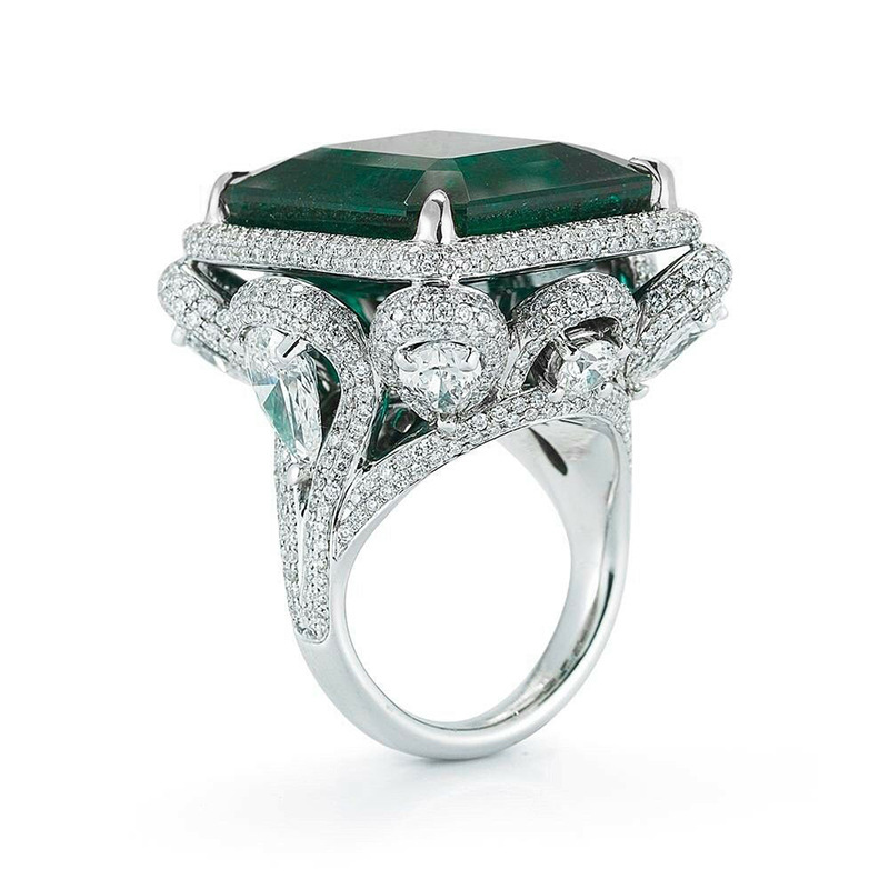 Handmade Wedding Rings Luxury Jewelry 925 Sterling Silver Fill Large Princess Cut Emerald Pave CZ Diamond Parrt Promise Women Engagement Band Ring For