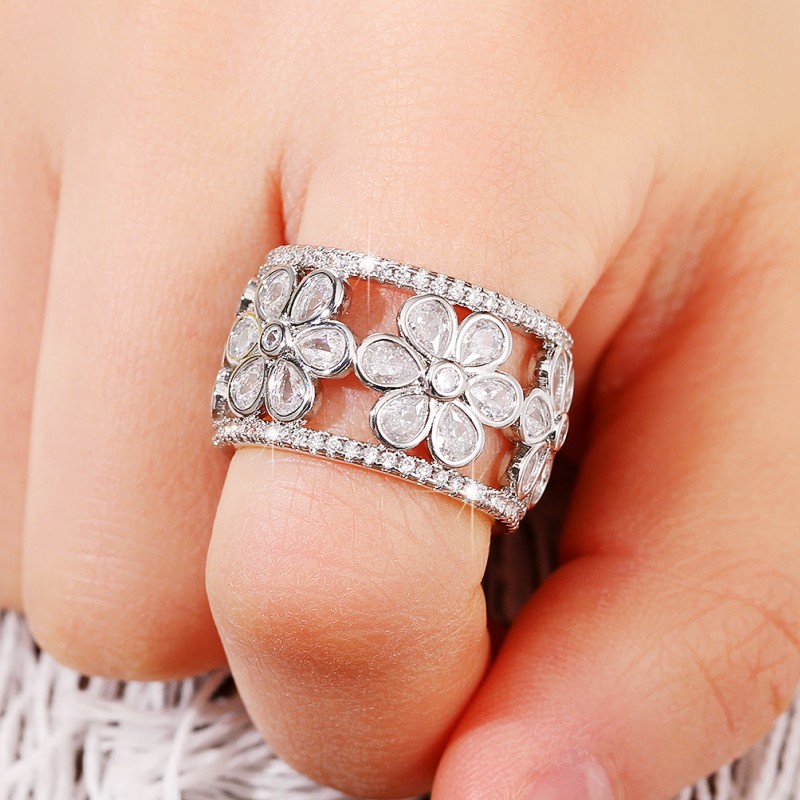 Vintage Jewelry Wedding Rings Handmade Sterg Sier White 5A Cubic Zircon CZ Dia Hollow wer Women Engagement court Ring For Lover Gift