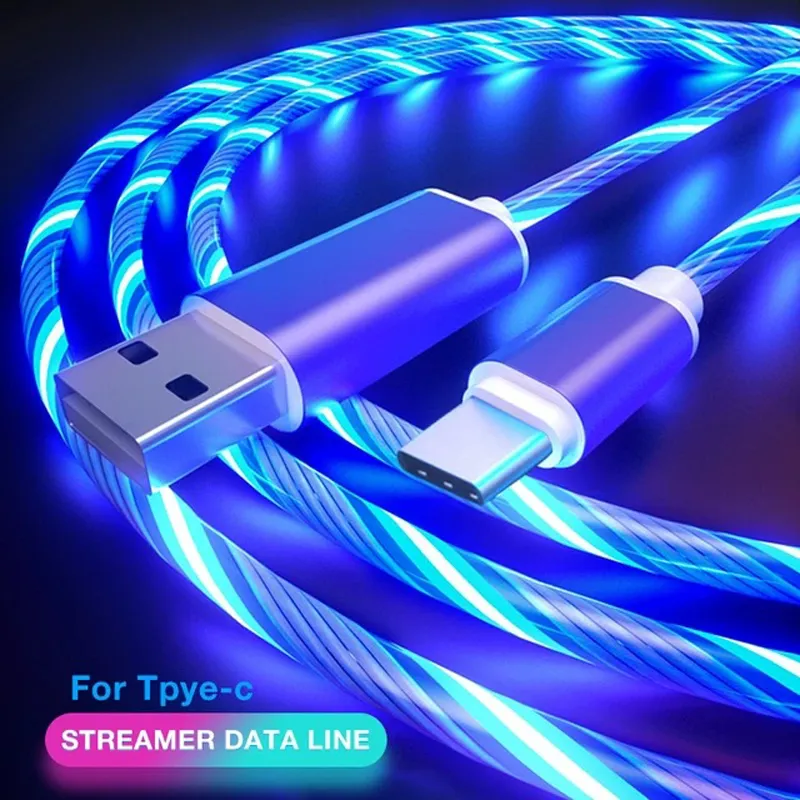 2A Phone Cables Fast Charger LED Flowing Light Cable Charging Line Streamer Quick Charge Wire for Samsung Huawei Xiaomi phones