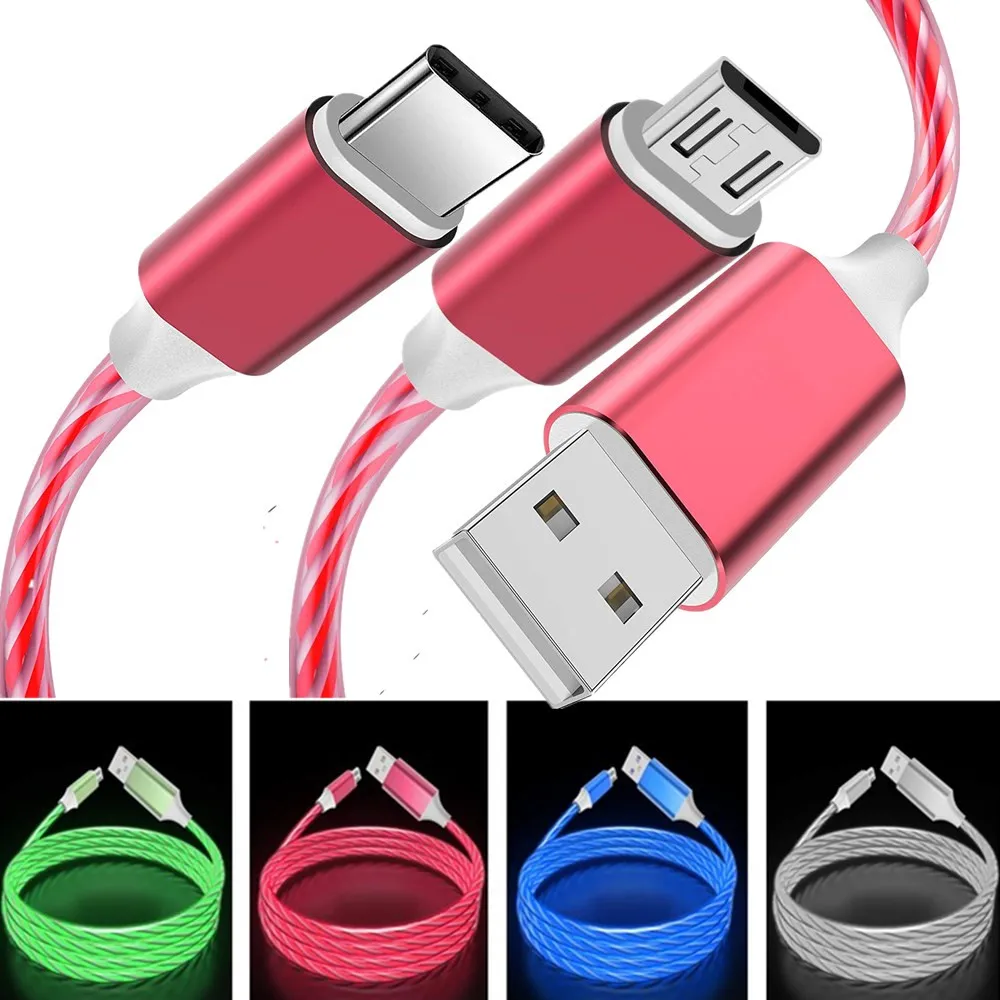 2A Phone Cables Fast Charger LED Flowing Light Cable Charging Line Streamer Quick Charge Wire for Samsung Huawei Xiaomi phones