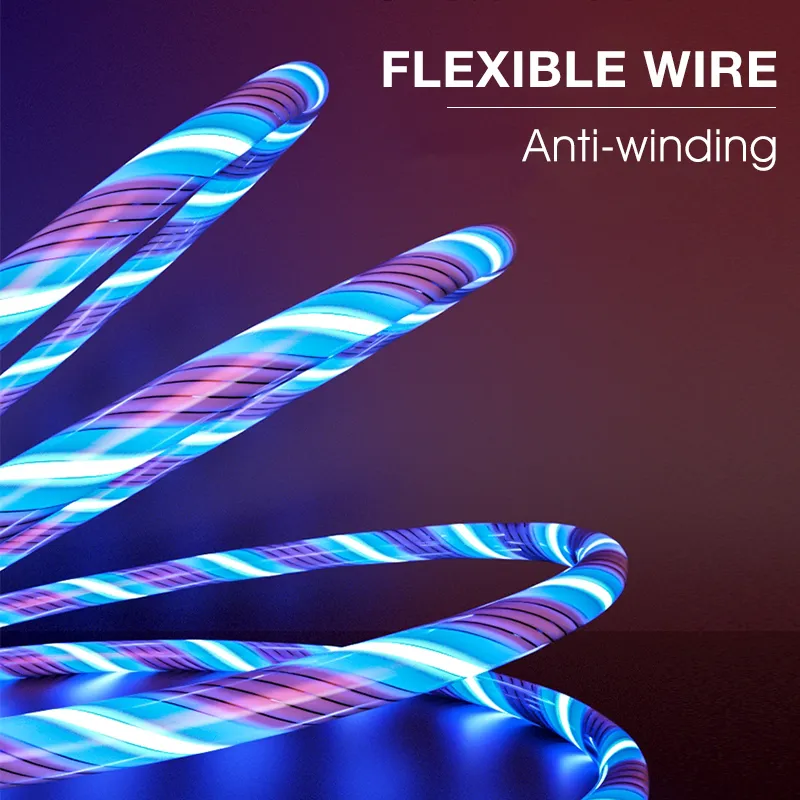 2A Phone Cables Fast Charger LED Flowing Light Cable Charging Line Streamer Quick Charge Wire for Samsung Huawei Xiaomi phones