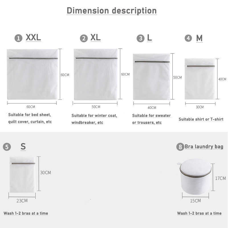 New Fine Net laundry bag 11 Sizes Washing Machines Dirty laundry basket Travel Shoes organizer Mesh Bags Woman Bra Clothes organizer