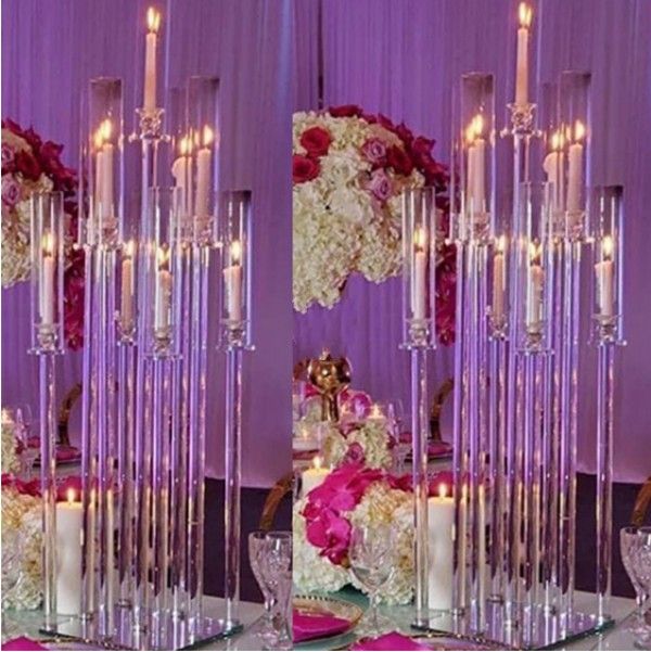 Acrylic Candelabra 9 Heads Candle Holders Wedding Candlesticks Flower Stand Holder Candelabrum For Center Table Decoration D25 XJ260305