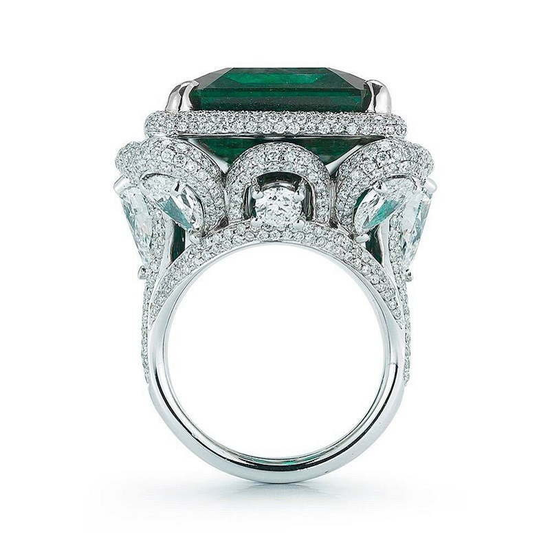Handmade Wedding Rings Luxury Jewelry 925 Sterling Silver Fill Large Princess Cut Emerald Pave CZ Diamond Parrt Promise Women Engagement Band Ring For